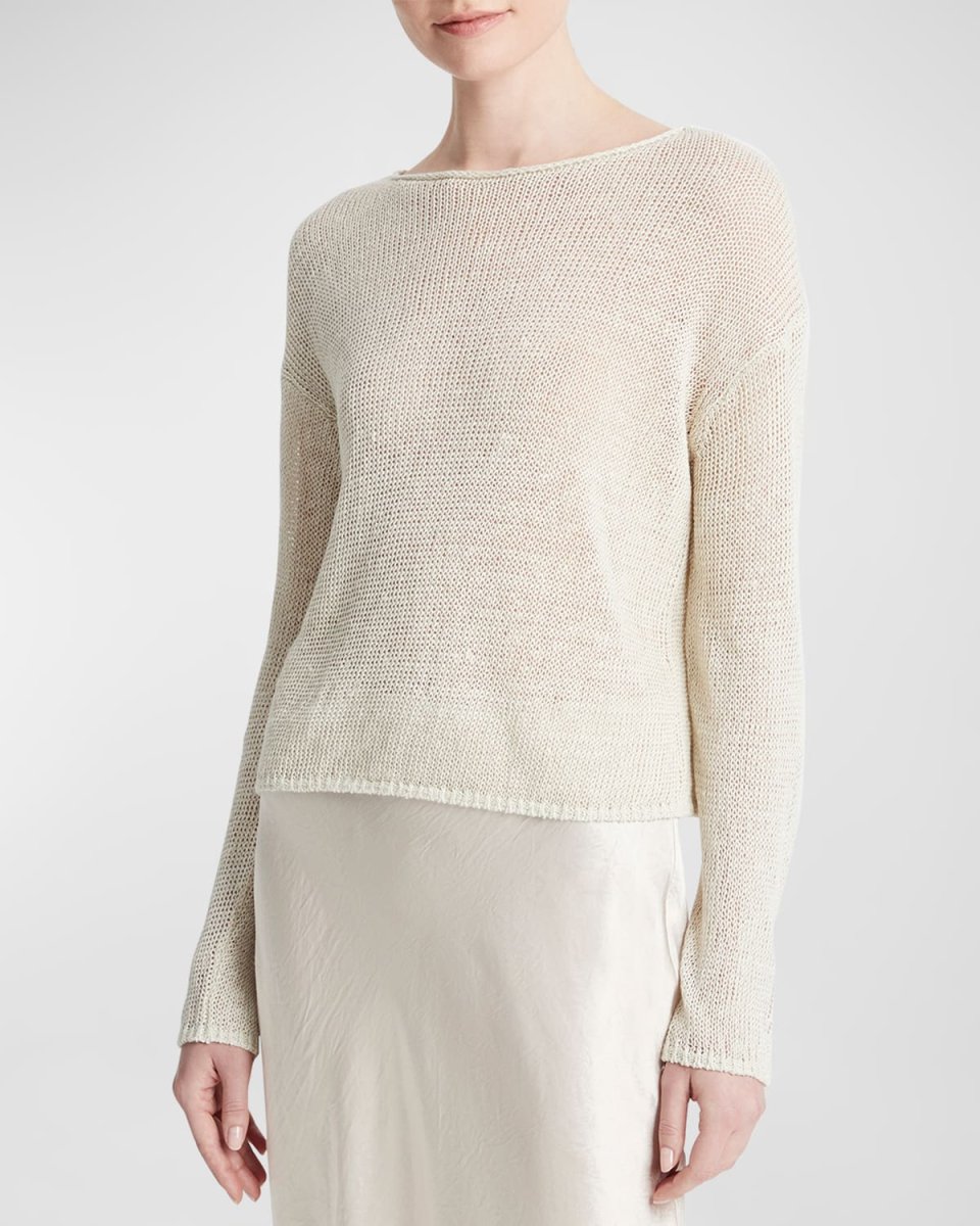 Linen Cord Drop-Shoulder Crewneck Top