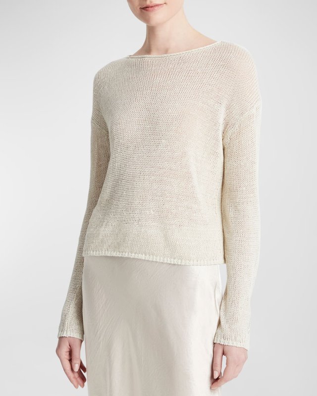 Linen Cord Drop-Shoulder Crewneck Top
