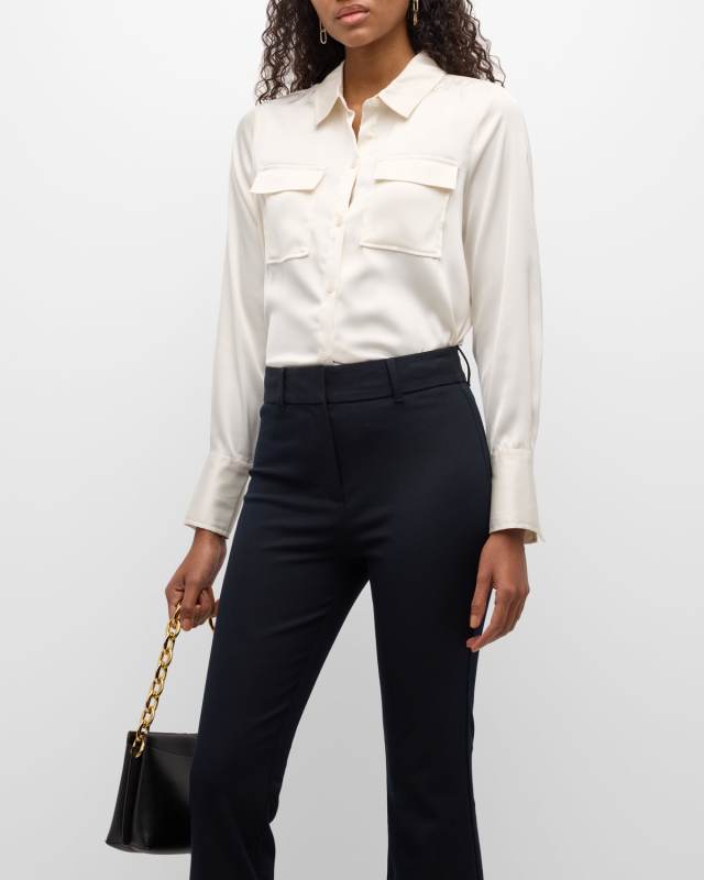Lorena Satin Button-Front Blouse