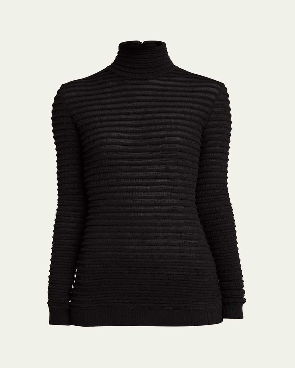 Semi-Sheer Ribbed Turtleneck Sweater