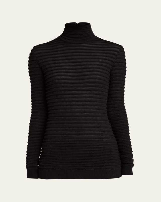 Semi-Sheer Ribbed Turtleneck Sweater
