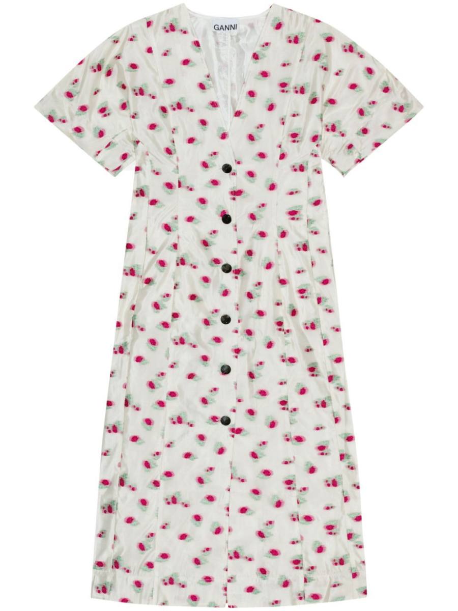 floral-print organza midi dress