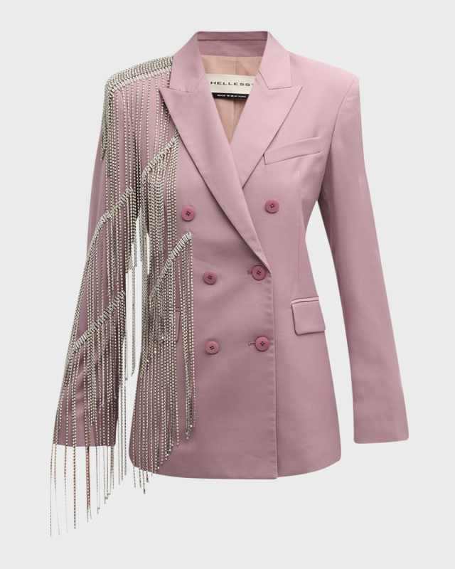 Santiago Crystal Fringe Double-Breasted Blazer Jacket