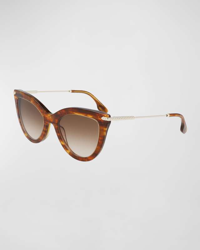 Acetate/Metal Cat-Eye Sunglasses w/ Chevron-Trim