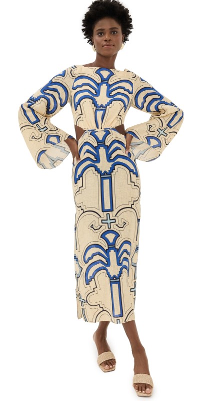 Johanna Ortiz Soul Healer Ankle Dress Shipibo/The Tropics Blue/Ecru