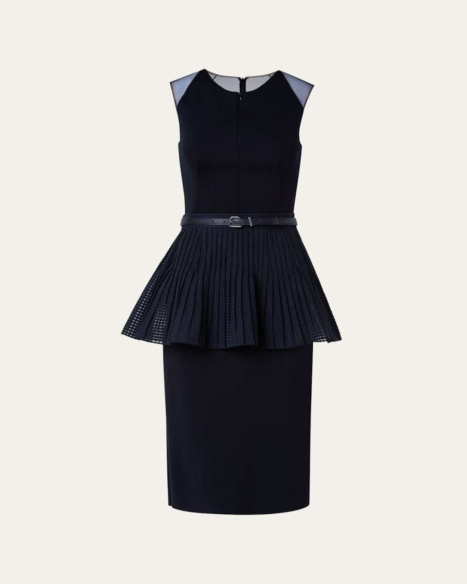 Trapezoid Tulle Inset Dress Set with Peplum Belt