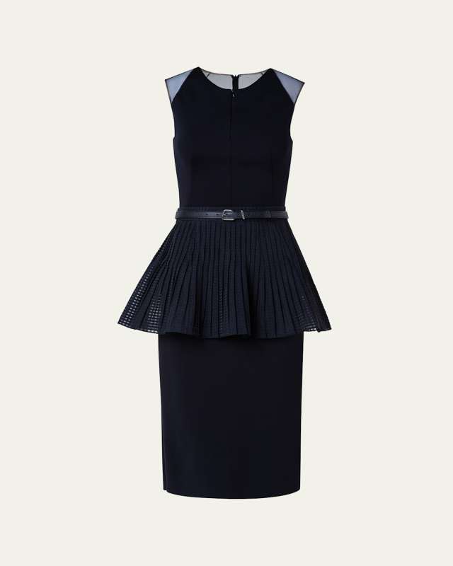 Trapezoid Tulle Inset Dress Set with Peplum Belt