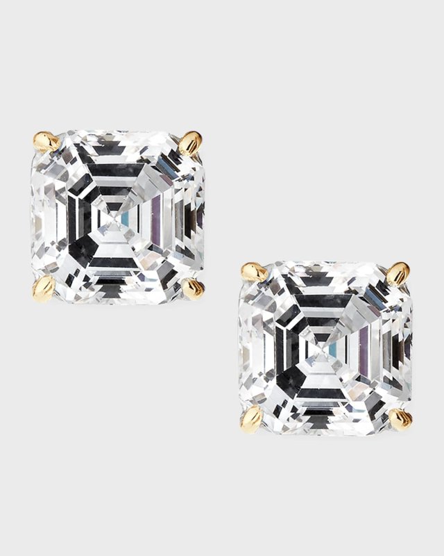 14K Yellow Gold 5ct Asscher Stud Earrings