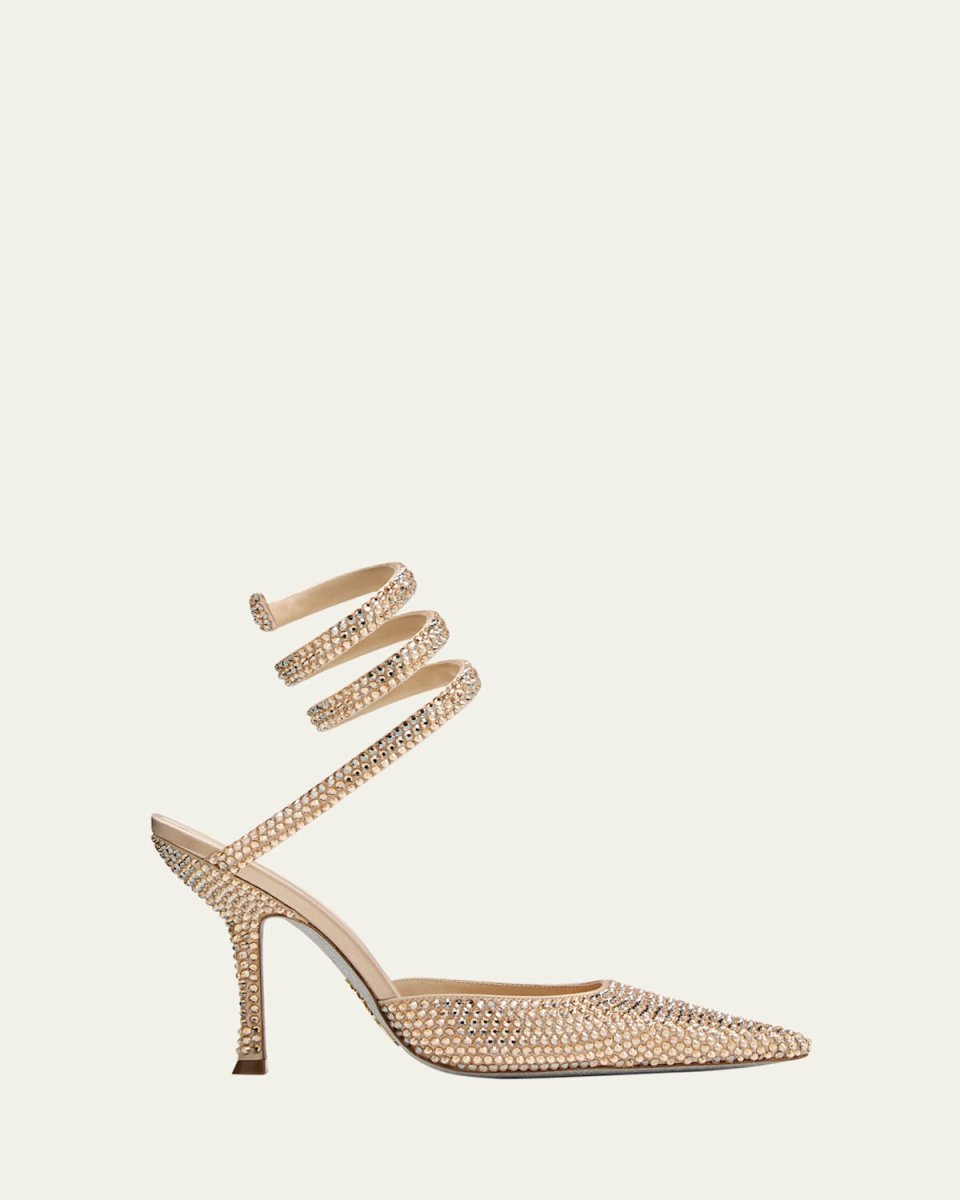 Strass Pointed Ankle-Strap Pumps