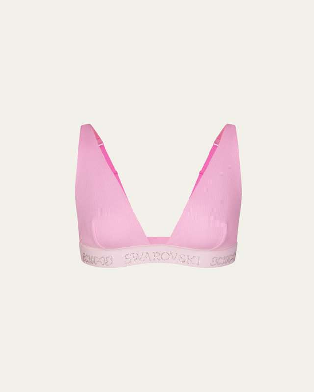 Cotton Rib Crystal Logo Plunge Bralette