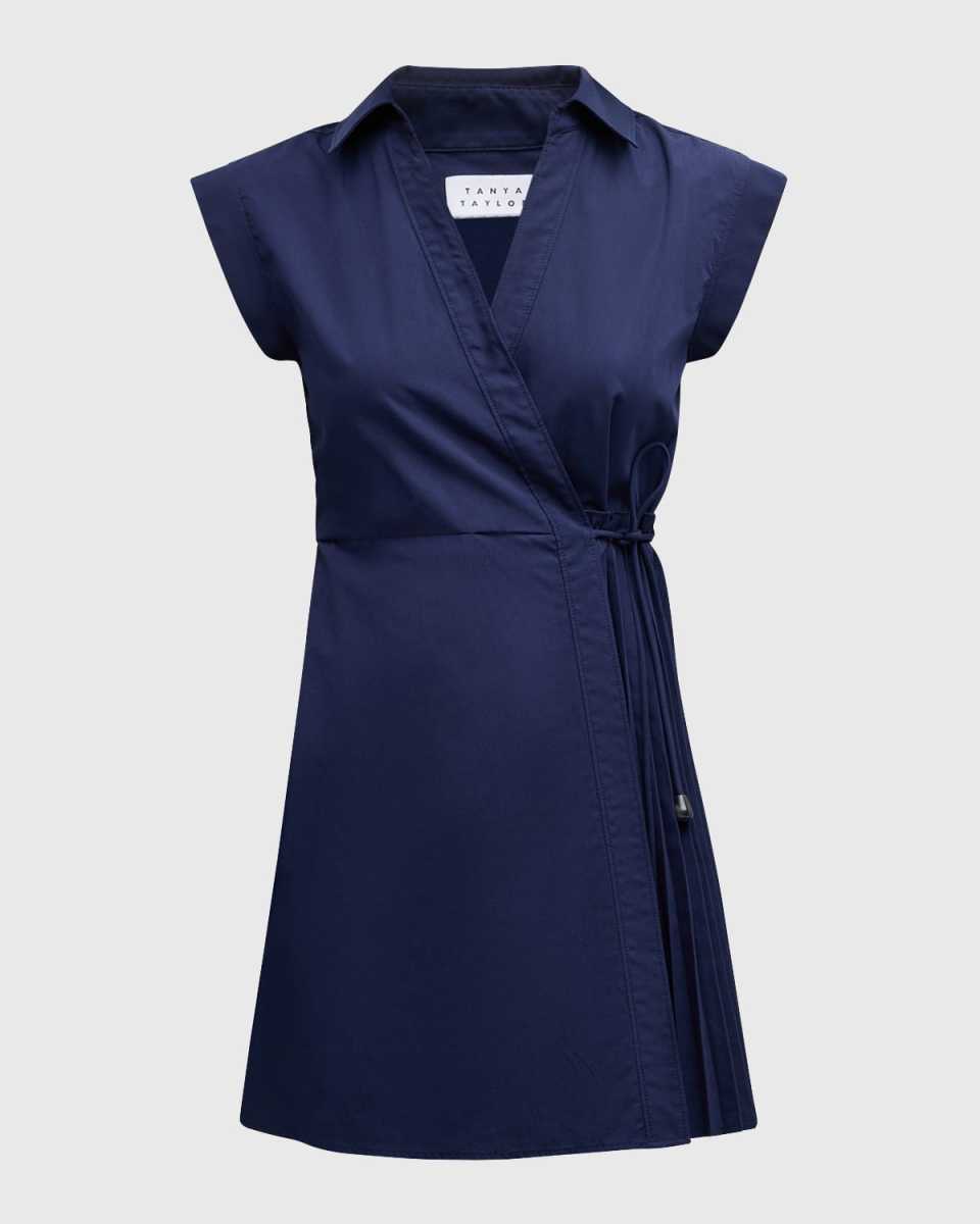 Shivon Cap-Sleeve Poplin Mini Wrap Dress