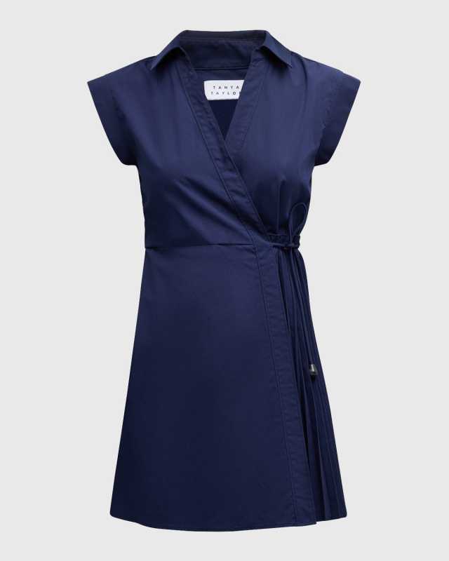 Shivon Cap-Sleeve Poplin Mini Wrap Dress