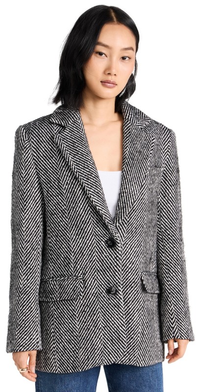 endless rose Soft Buttoned Blazer Black/White