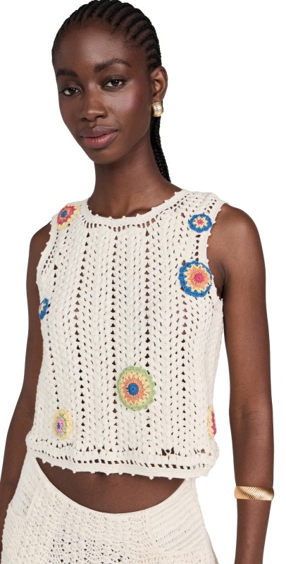 Alix of Bohemia Lula Pearl Flower Crochet Top Ivory