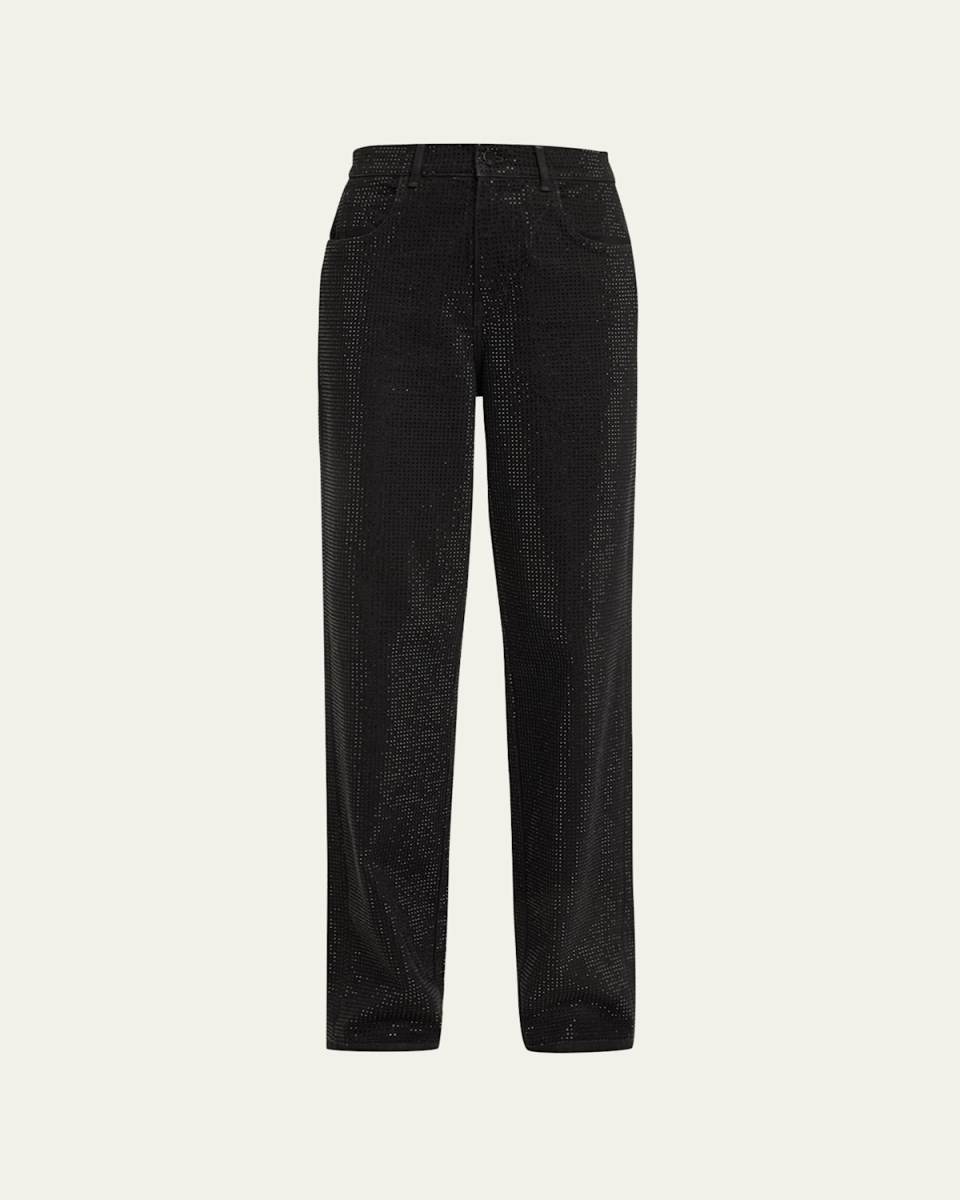 Kendall Mid-Rise Diamante Straight-Leg Denim Jeans