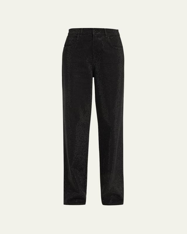 Kendall Mid-Rise Diamante Straight-Leg Denim Jeans