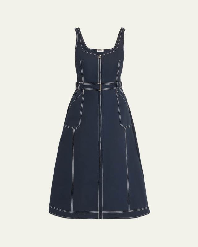 Manson Sleeveless Belted Cotton-Blend Midi Dress