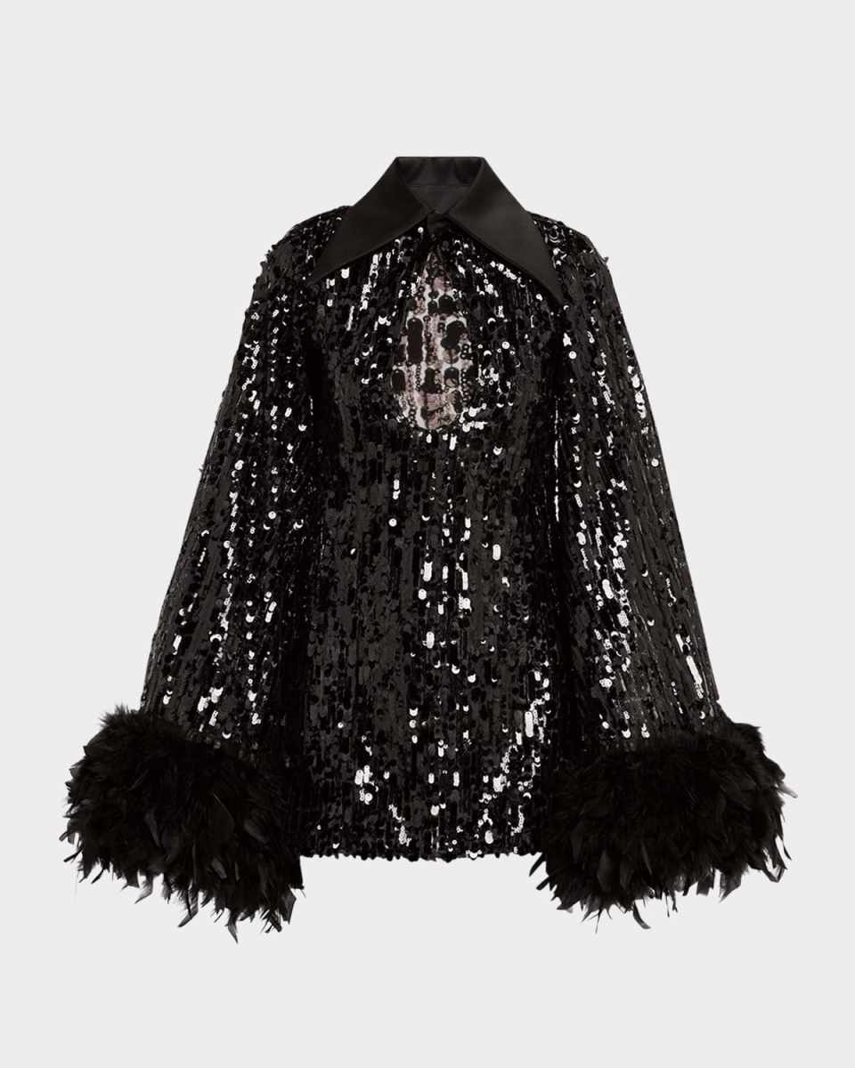 Farah Cutout Feather-Trim Sequin Mini Dress