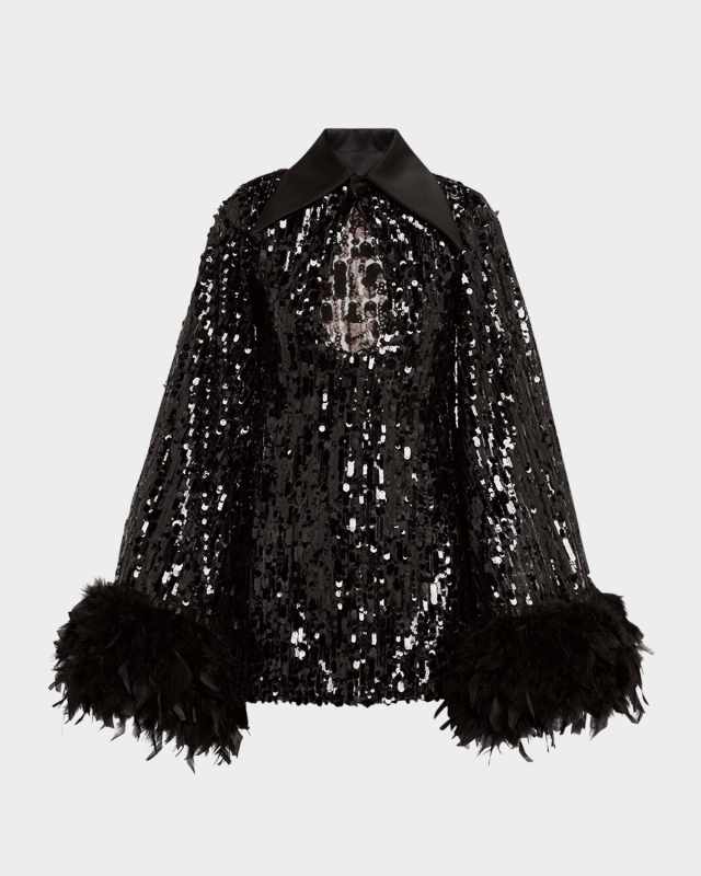Farah Cutout Feather-Trim Sequin Mini Dress