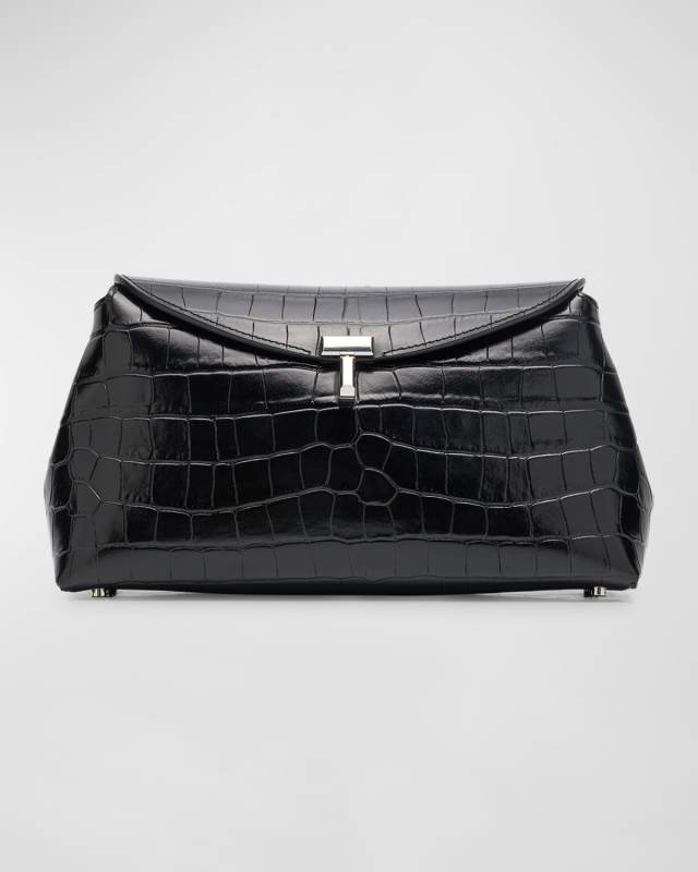 T-Lock Croc-Embossed Leather Clutch Bag