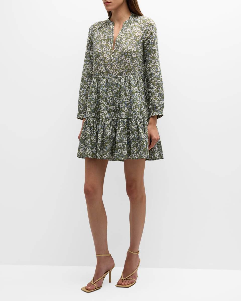 Bassano Floral Long-Sleeve Tiered Mini Dress