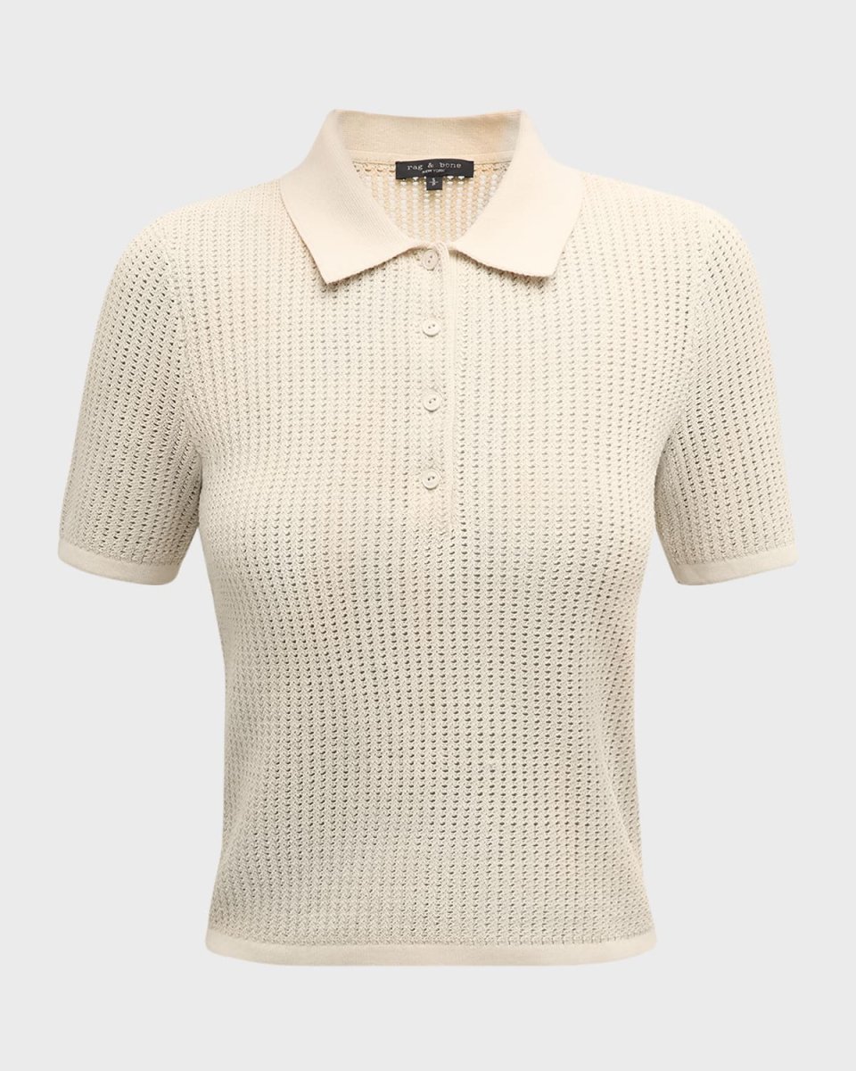 Viola Open-Knit Polo Top