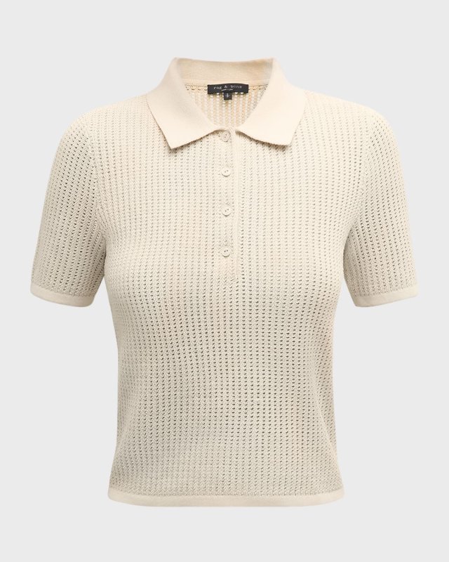 Viola Open-Knit Polo Top