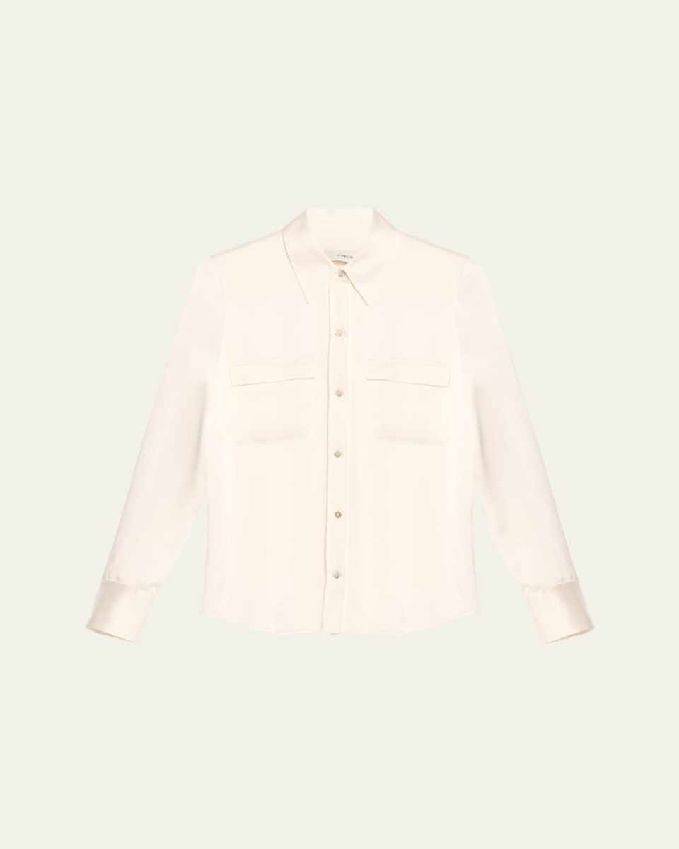 Long-Sleeve Silk Pullover Polo Top