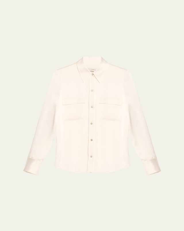 Long-Sleeve Silk Pullover Polo Top