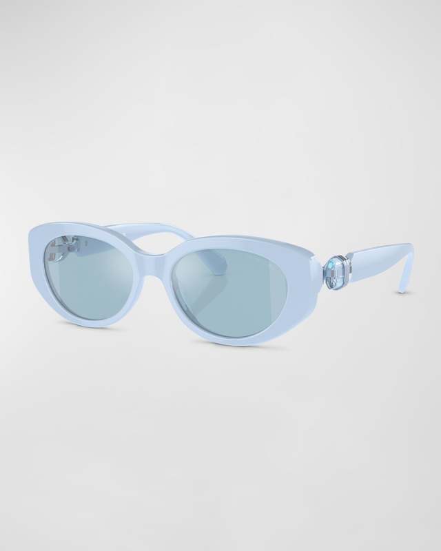 Monochrome Crystal-Embellished Acetate Oval Sunglasses