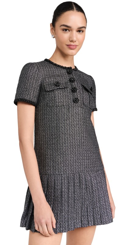 Self Portrait Metallic Boucle Mini Dress Black