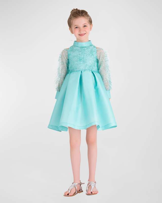 Girl's Shimmering Feathers Dress, Size 3T-10