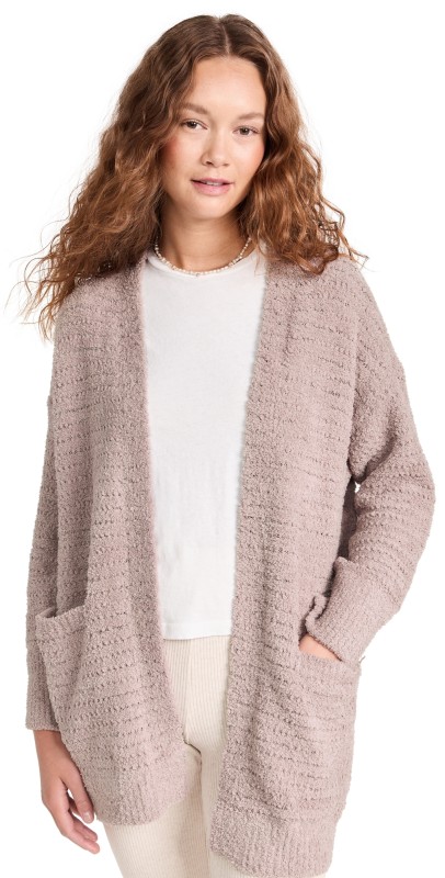 Barefoot Dreams CozyChic Boucle Welt Pocket Cardigan Deep Taupe