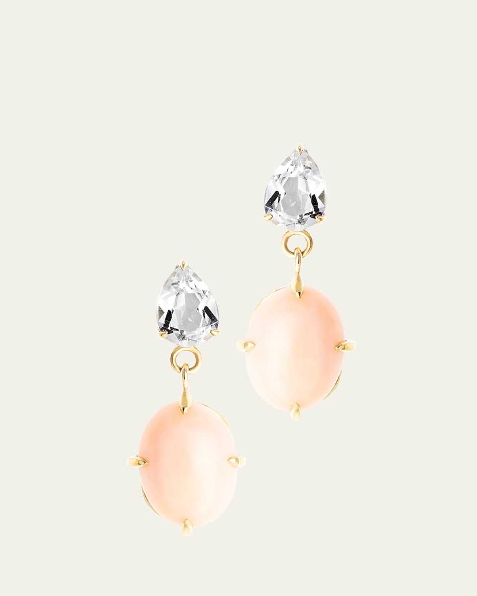 Vintage Pink Angel Skin Coral and White Topaz Drop Earrings