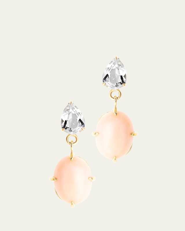Vintage Pink Angel Skin Coral and White Topaz Drop Earrings