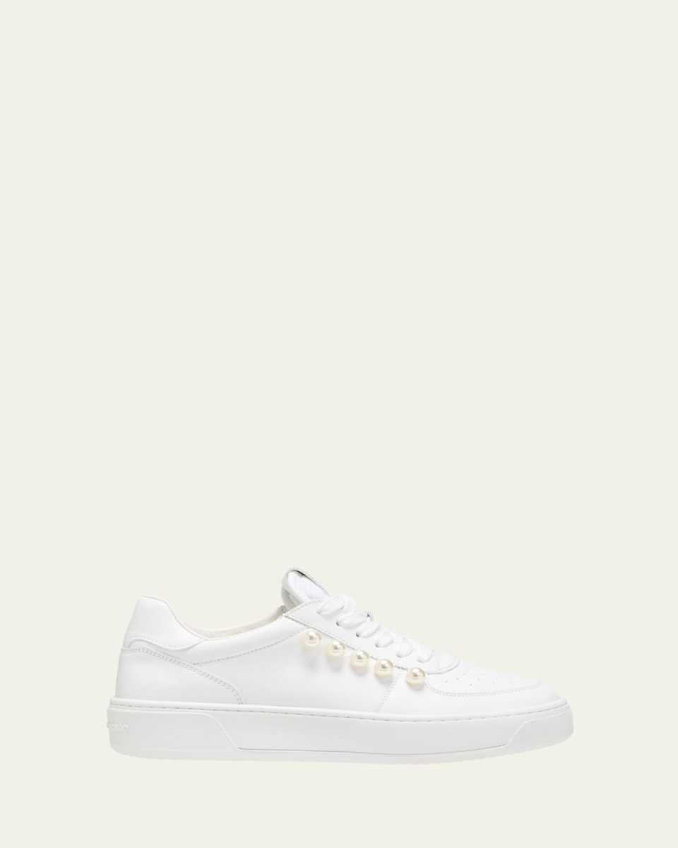 Leather Pearly Stud Low-Top Sneakers