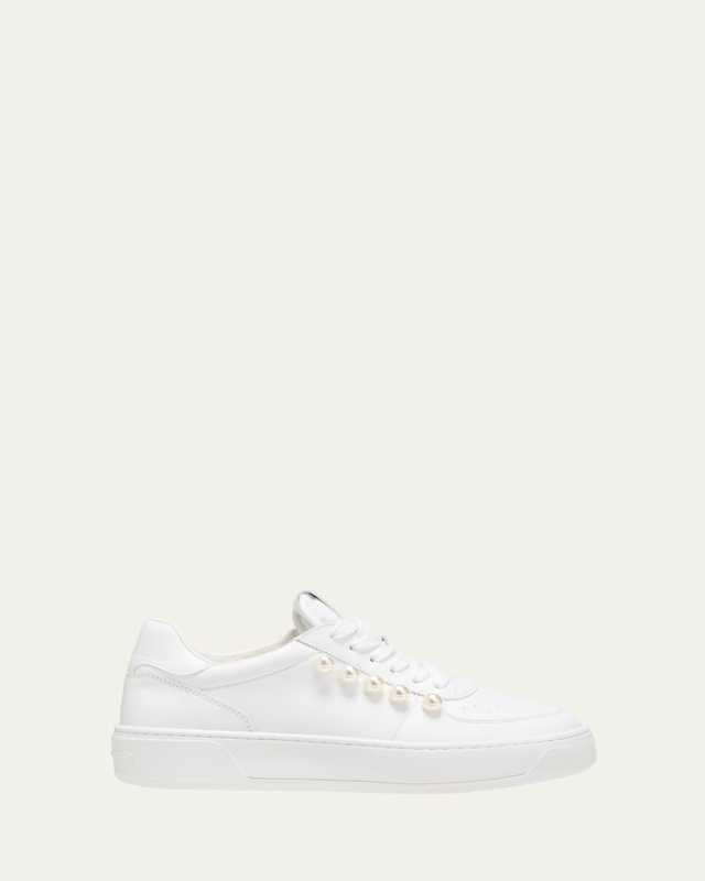 Leather Pearly Stud Low-Top Sneakers
