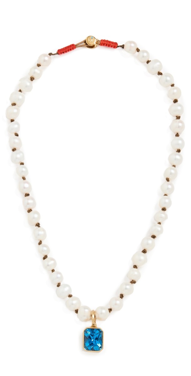 Roxanne Assoulin Pearl and Sapphire Pendant Necklace Ivory/Sapphire