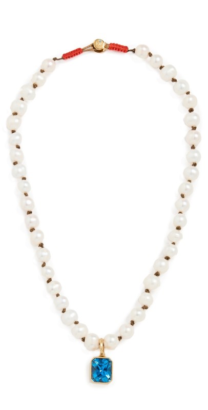 Roxanne Assoulin Pearl and Sapphire Pendant Necklace Ivory/Sapphire