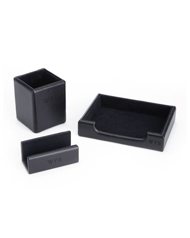 Monogrammed Leather Executive Desk Accessory Set