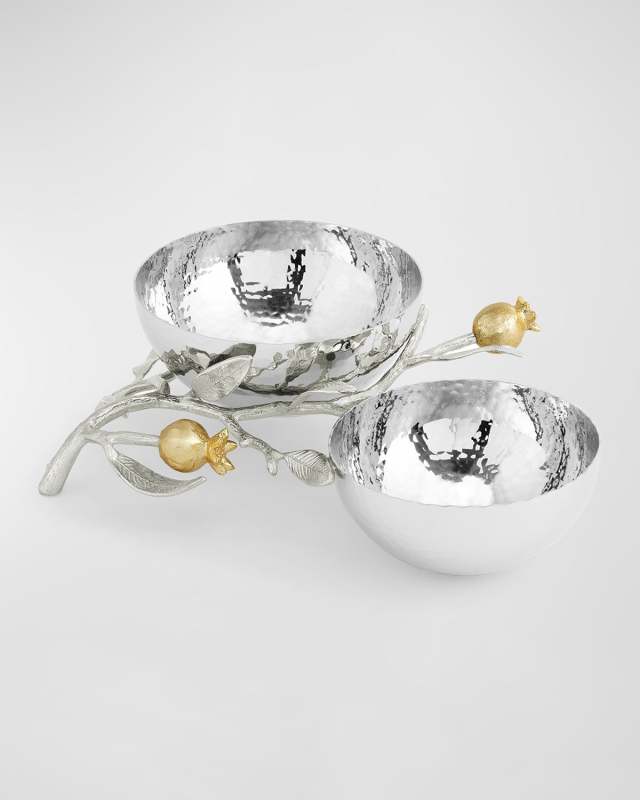 Pomegranate Silver & Gold Double Bowl