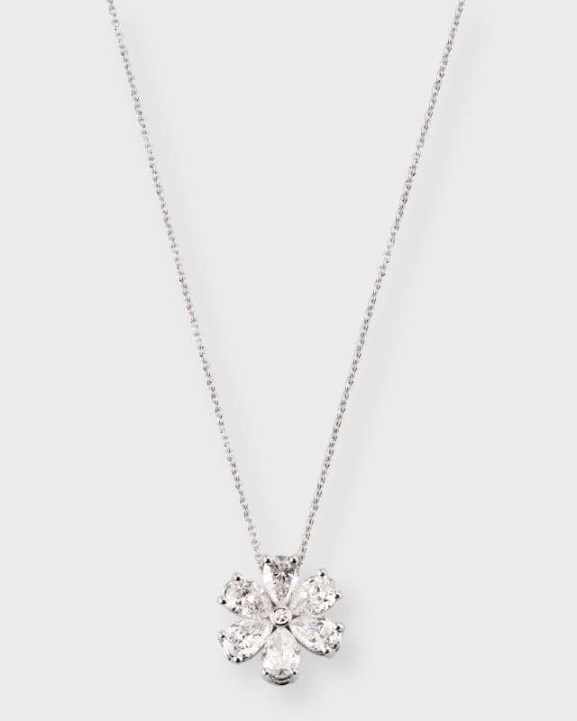 18k White Gold Diamond Flower Pendant Necklace