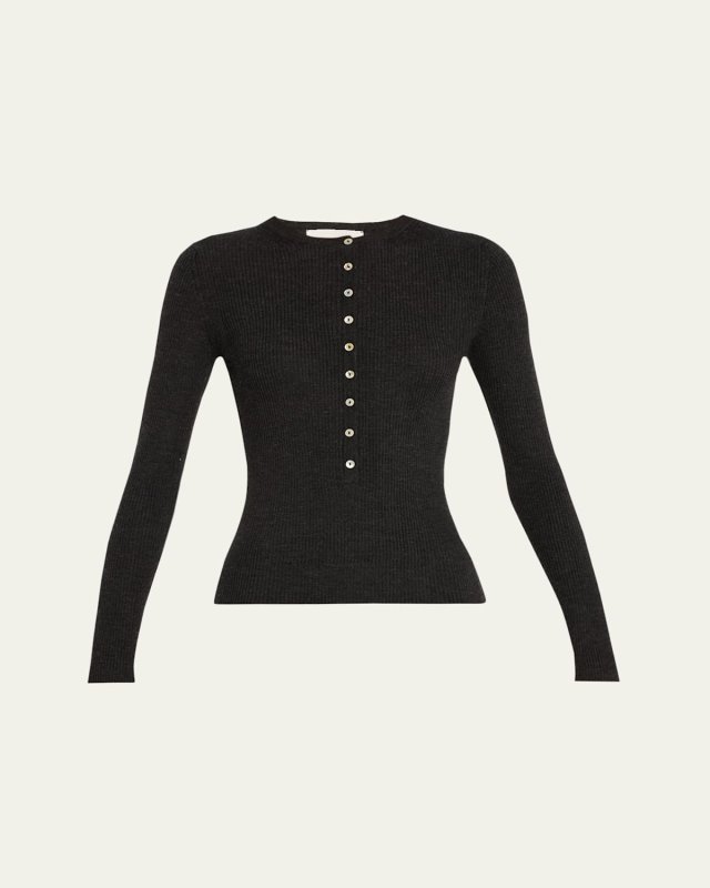 Insider Button Down Ribbed Wool Top