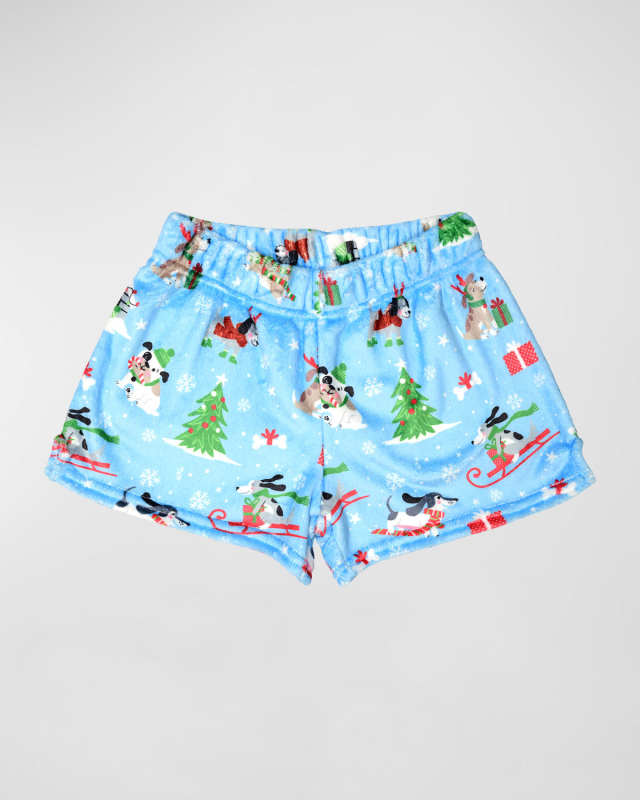Girl's Snow Dogs Plush Shorts, Size XS-L