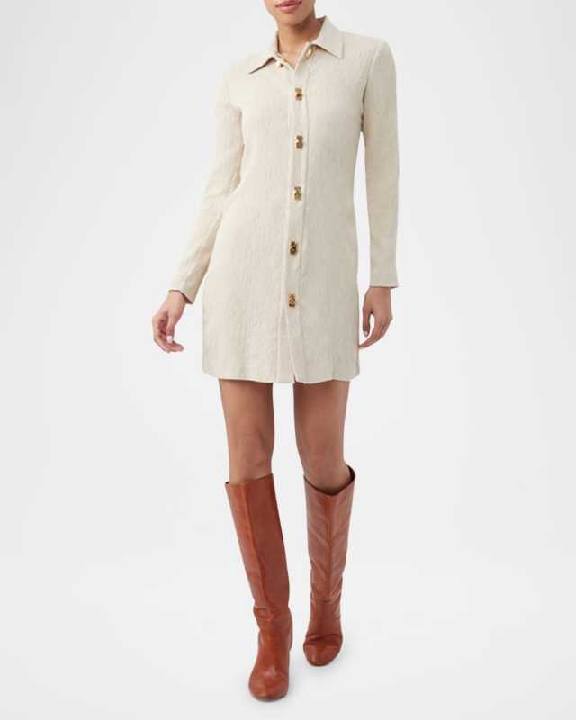 Barika Crinkled Button-Down Mini Shirtdress