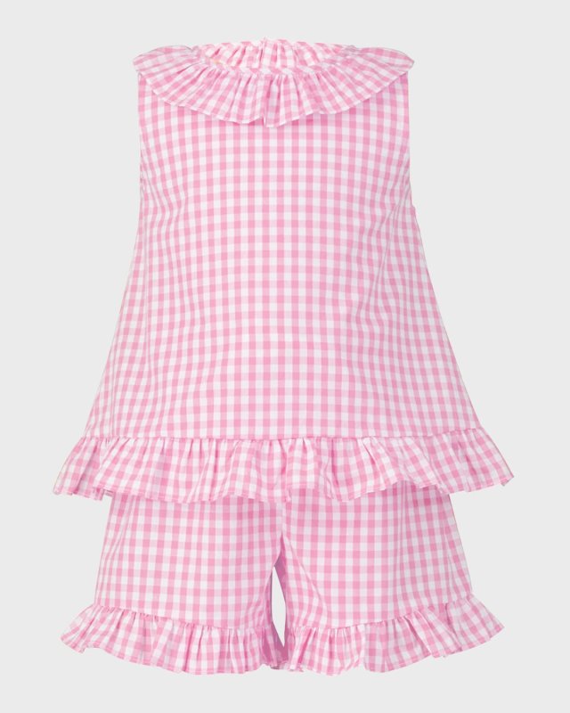 Girl's Gingham Frill Top & Shorts Set, Size 2-