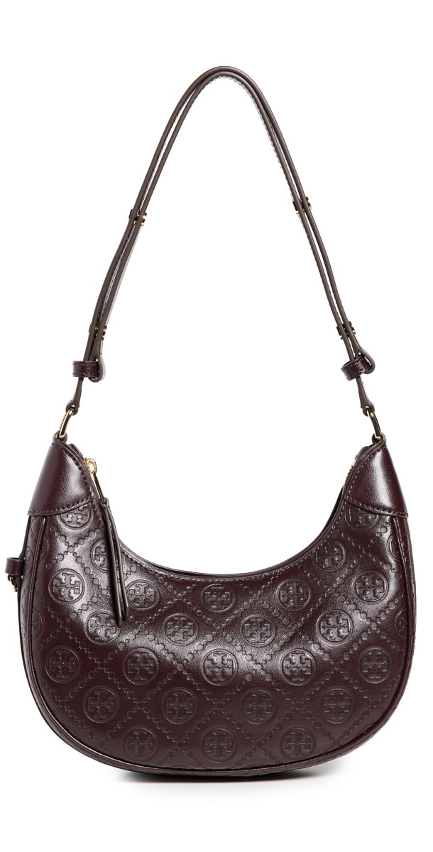Tory Burch T Monogram Leather Crescent Bag Albarossa