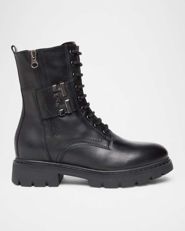 Leather Logo Cuff Combat Booties