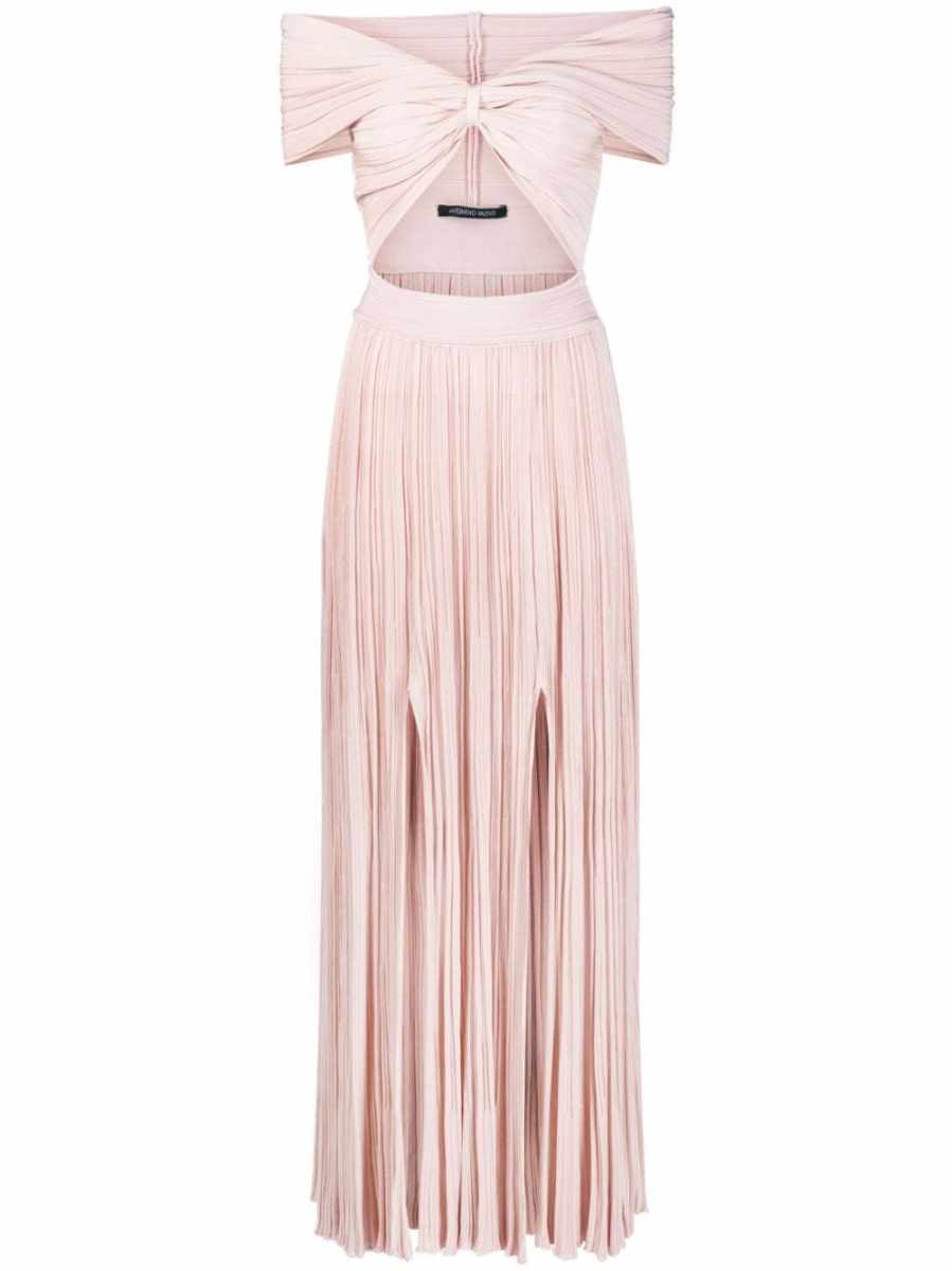 plissé-effect knit cut-out dress