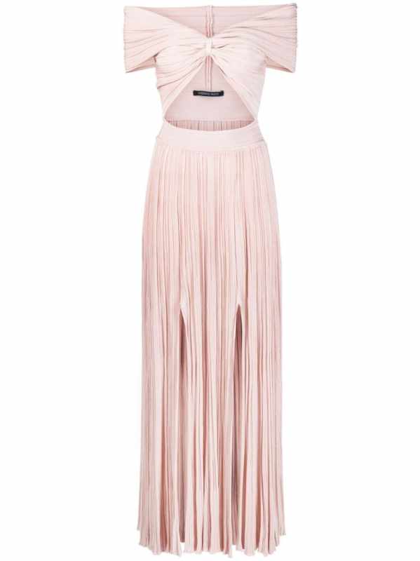 plissé-effect knit cut-out dress